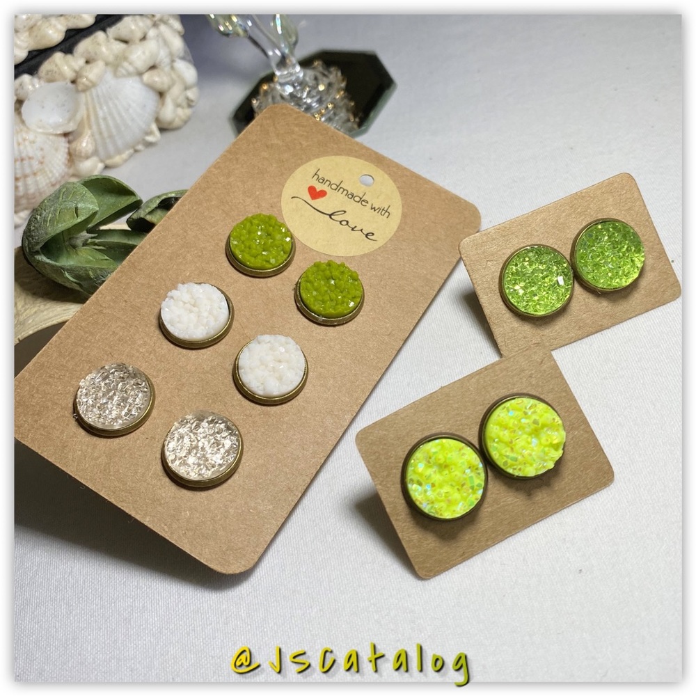 5 x Chunky Druzy on Bronze Posts Earrings